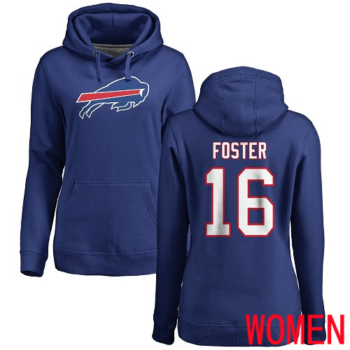 NFL Women Buffalo Bills #16 Robert Foster Royal Blue Name and Number Logo Pullover Hoodie Sweatshirt